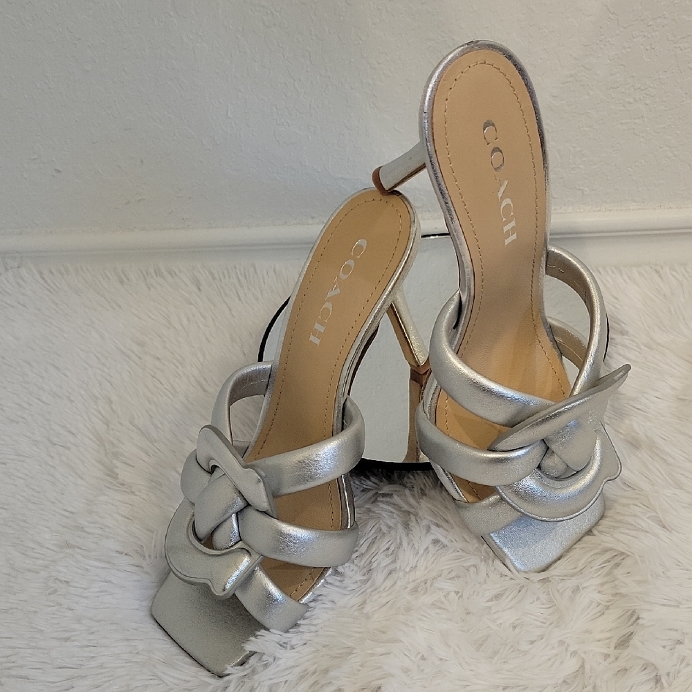 Coach Silver Strappy Heeled Sandals